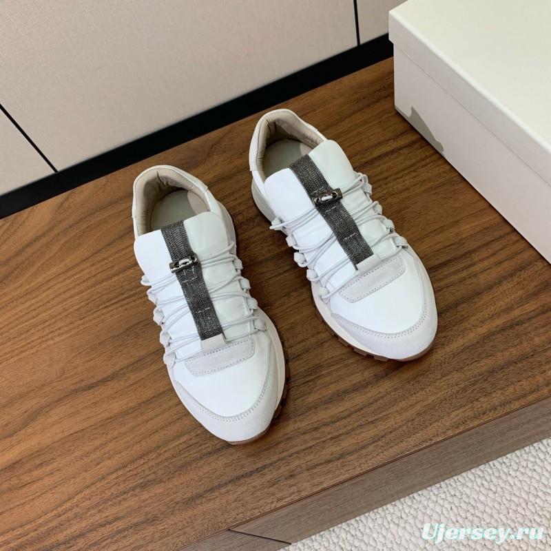 2025 Men Brunello Cucinelli White Leather Casual Sneakers