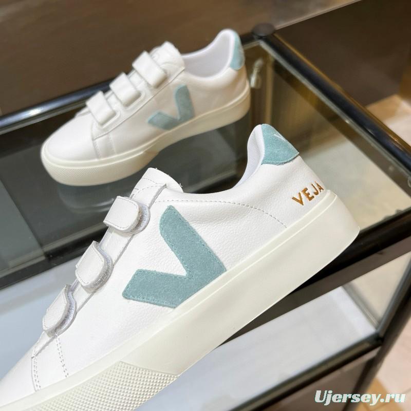 2025 Women VEJA White Blue Leather Canvas Vulcanized Sneakers MJ00240
