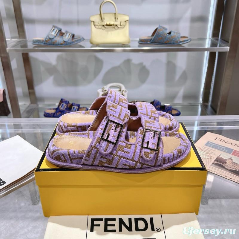 2025 Slippers Fendi Purple Canvas Slippers KFY00250