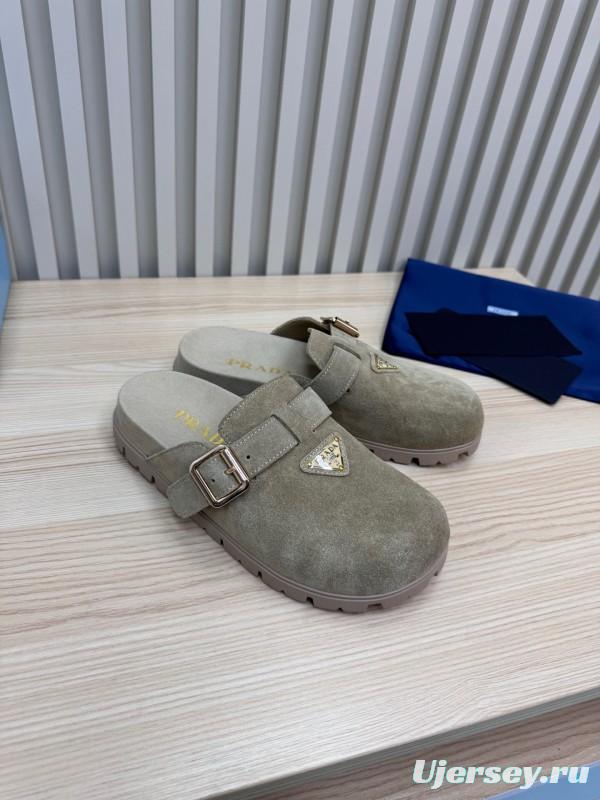 2025 Prada Grey Suede Slippers LY00280