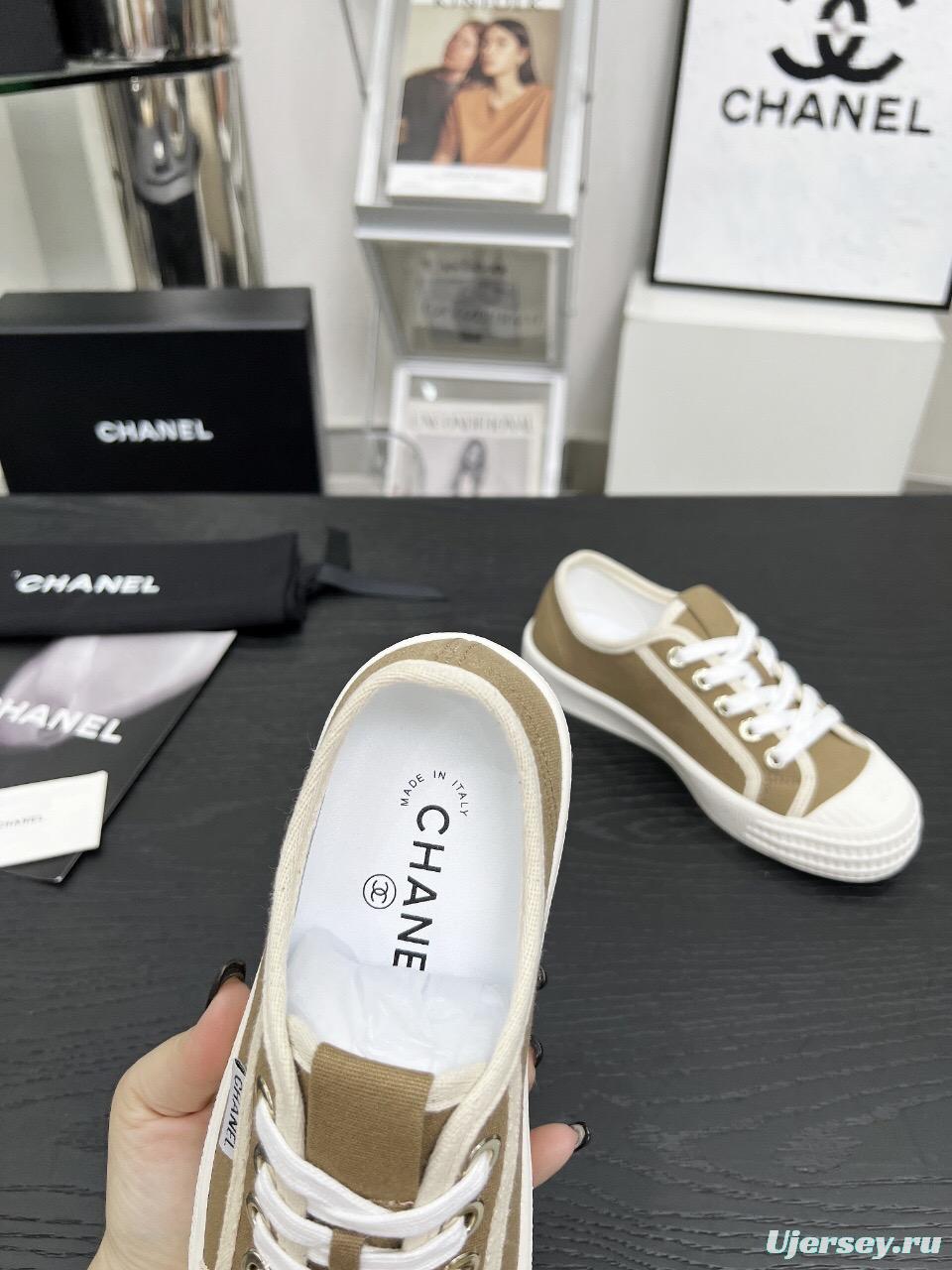 2025 Women Chanel Brown Canvas Sneakers LY00230