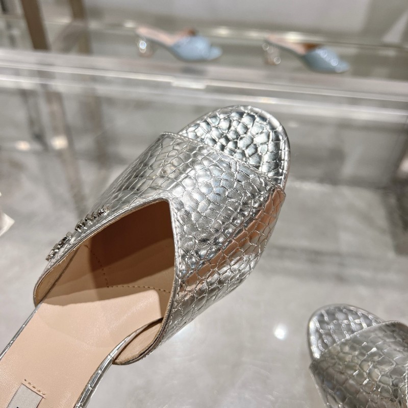 2025 Women Miu Miu Silver Leather Mules