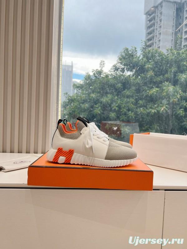 2024 Unisex Hermès Beige Orange Calfskin Suede Sneakers MJ00290(F/W)