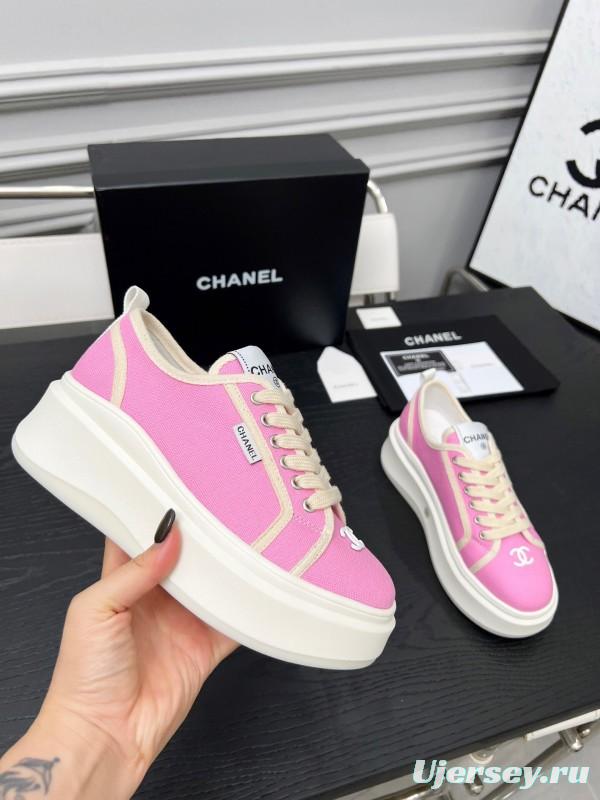 2025 Women Chanel Pink Canvas Sneakers LY00250