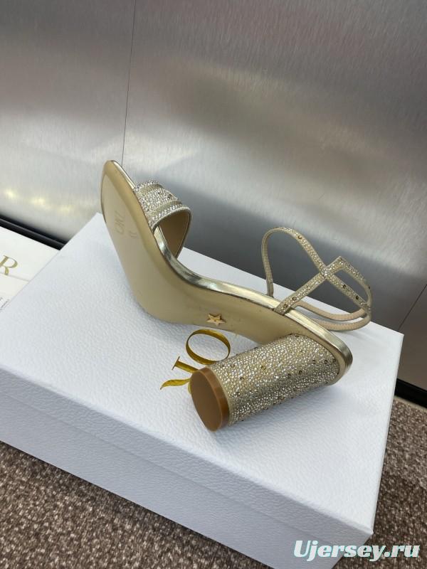 2025 Women Dior Gold Crystal Embellished Leather Sandals KFY00320