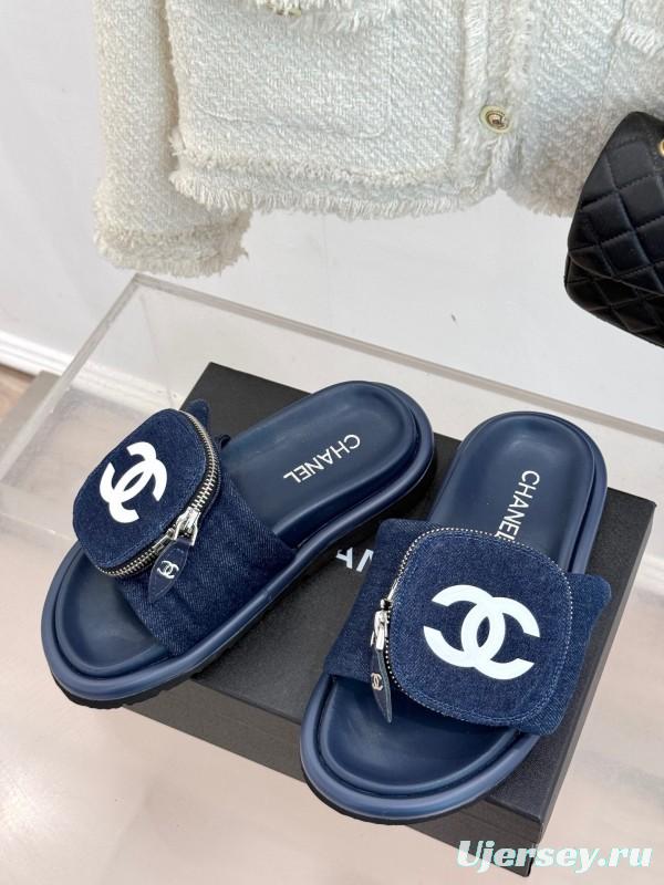 2025 Slippers Chanel Navy Denim Slippers