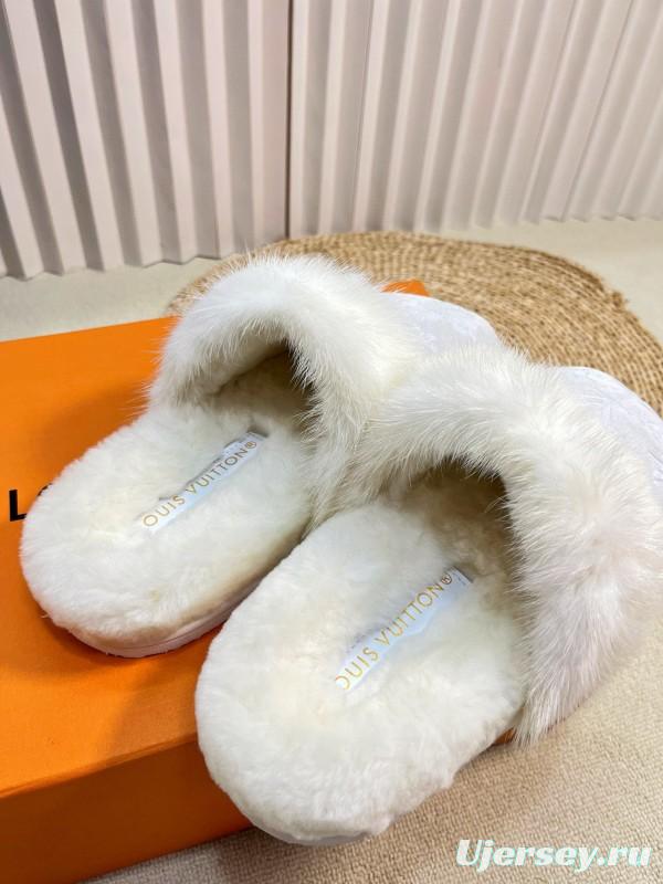 2024 Slippers Louis Vuitton White Fur Slippers MJ00340
