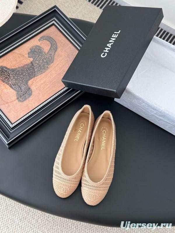 2025 Women Chanel Beige Knit Ballet Flats LY00280