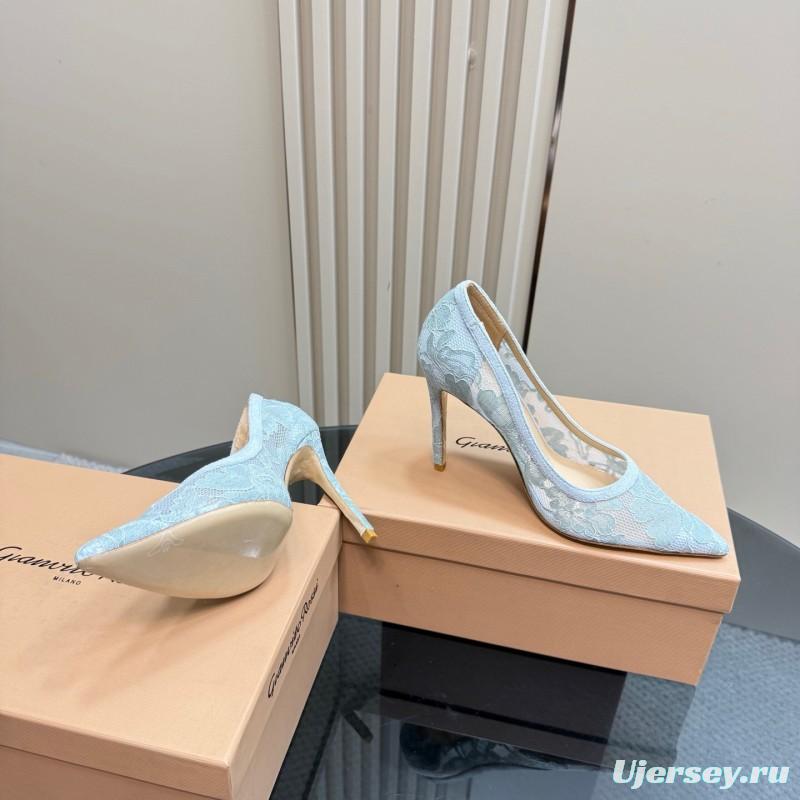2025 Women Gianvito Rossi Light Blue Lace High Heel KFY00280