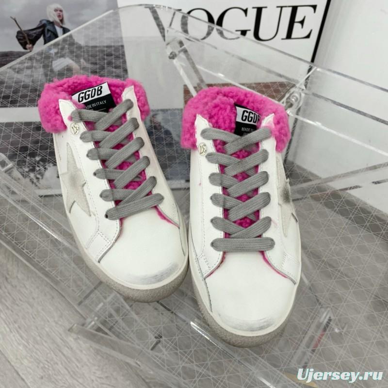 2025 Women GGDB White Pink Shearling Leather Sneakers