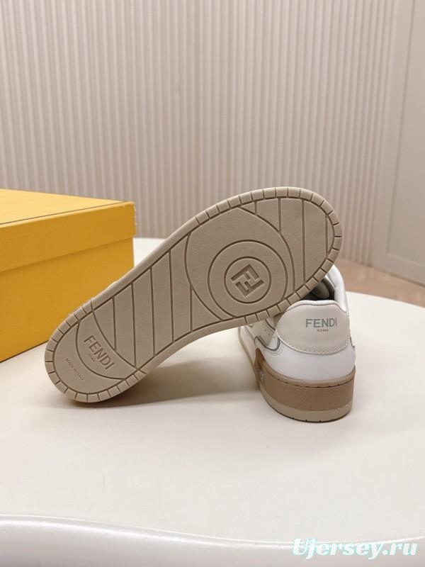 2025 Unisex Fendi White Beige Leather Plimsolls FF Logo LY00350(F)/LY00360(M)