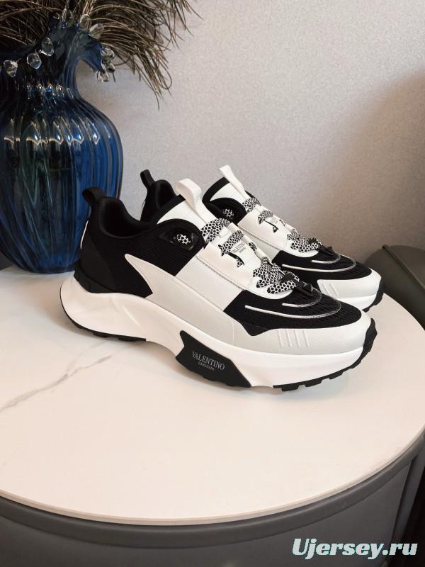 2024 Unisex Valentino black white leather mesh sneakers