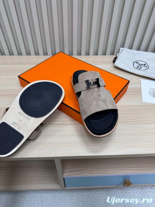 2025 Slippers Hermès Sand Beige Suede Double Strap