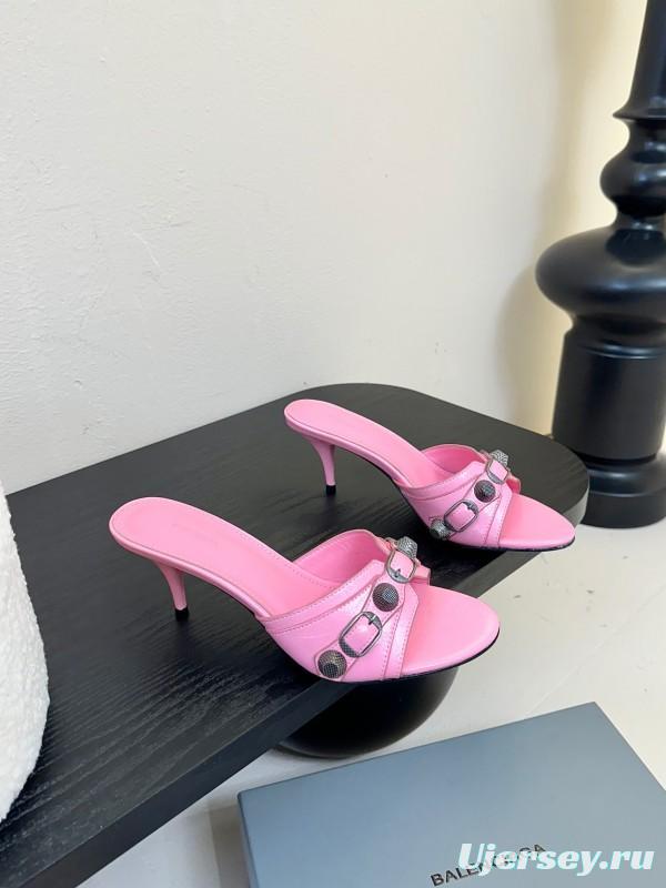 2025 Women Balenciaga Pink Leather High Heel Sandals