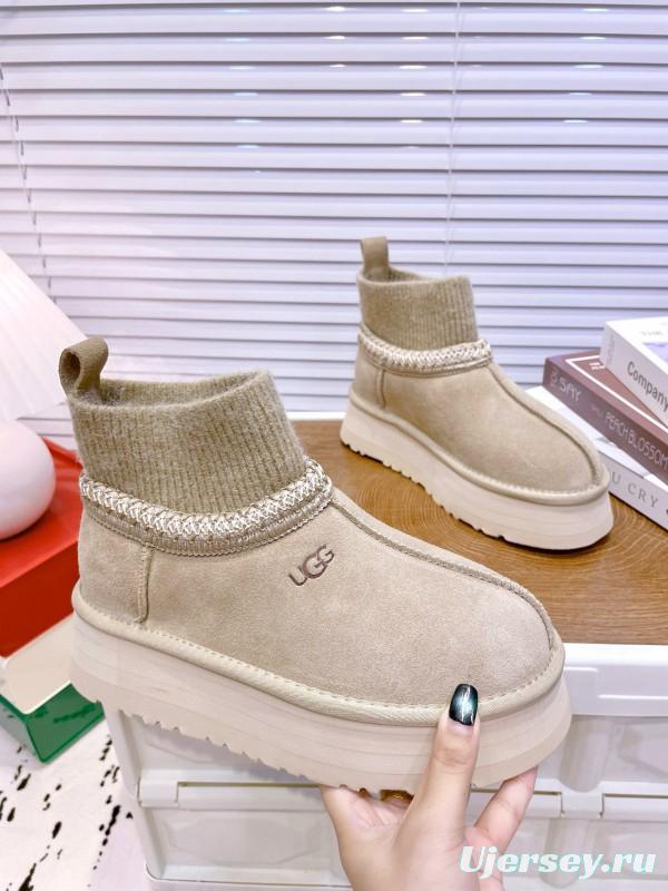 2024 Women UGG beige suede knit sock boots