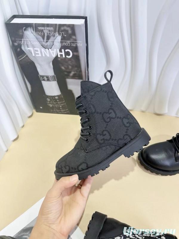 2024 Kids Gucci Brown Black Canvas Leather Boots