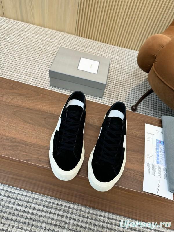 2025 Unisex TOM FORD Black White Suede Leather Sneakers