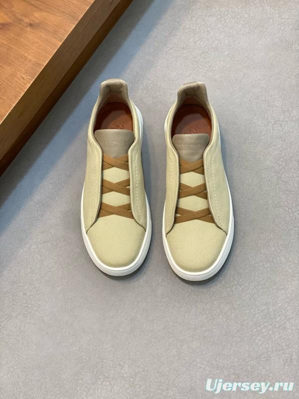 2024 Men Ermenegildo Zegna Beige PELLETESSUTA Calfskin Sneakers Elastic Detail MJ00280
