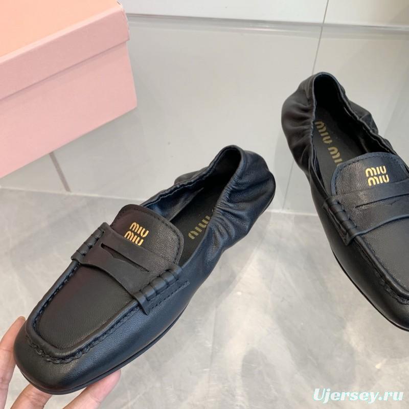 2025 Women Miu Miu Black Leather Loafers