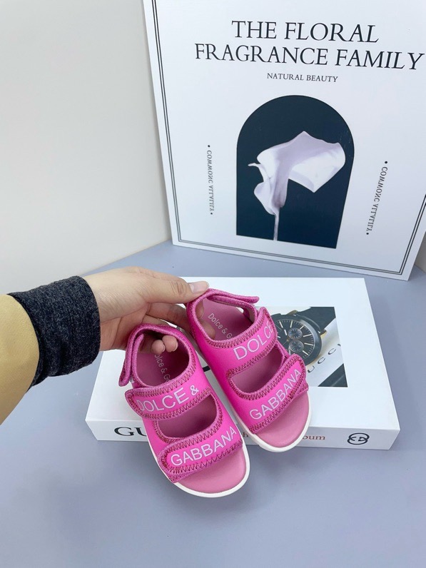 2025 Kids Dolce & Gabbana Pink Black White Leather Sandals
