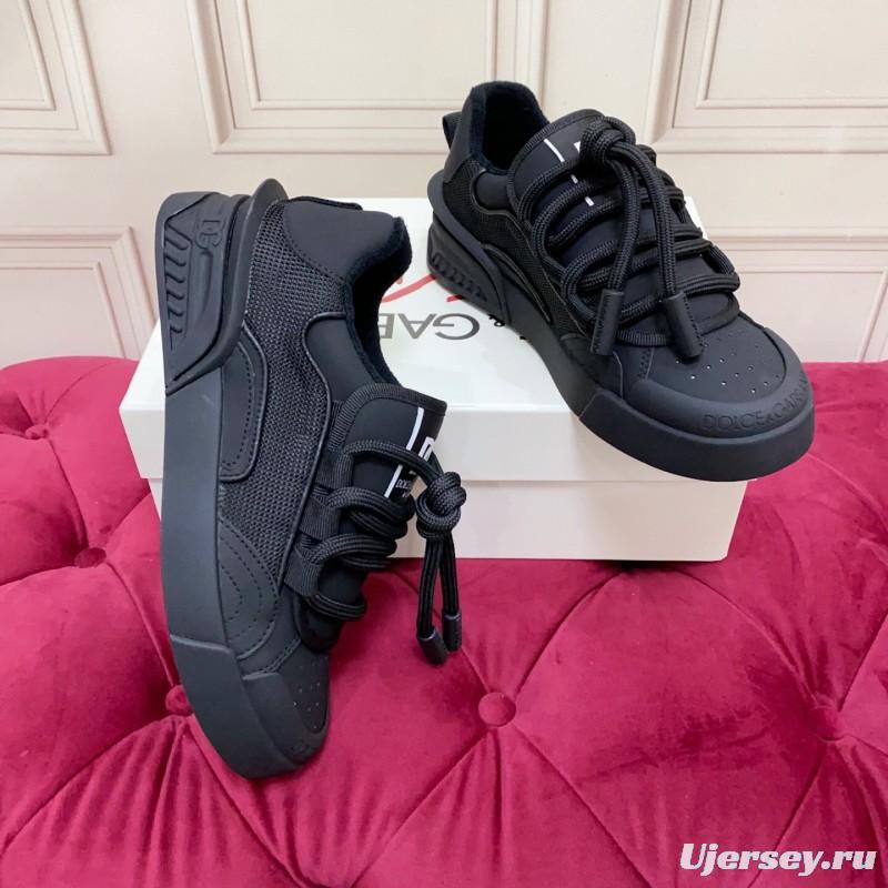 2025 Men Dolce & Gabbana Black Mesh Leather Sneakers