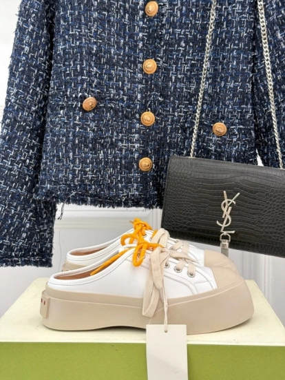 2025 Women Yves Saint Laurent White Leather Low-Top Platform Sneakers Yellow Laces Casual Chic YSL1234 (F)