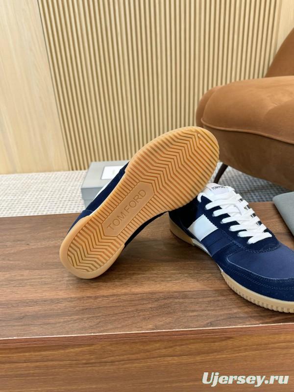 2025 Men TOM FORD Navy White Suede Leather Sneakers LY00360