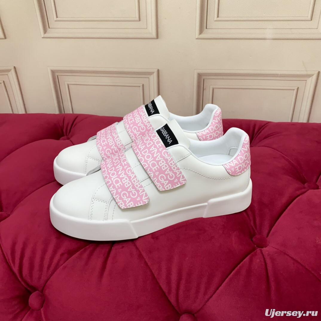 2025 Women Dolce & Gabbana White Pink Leather Sneakers LY00300