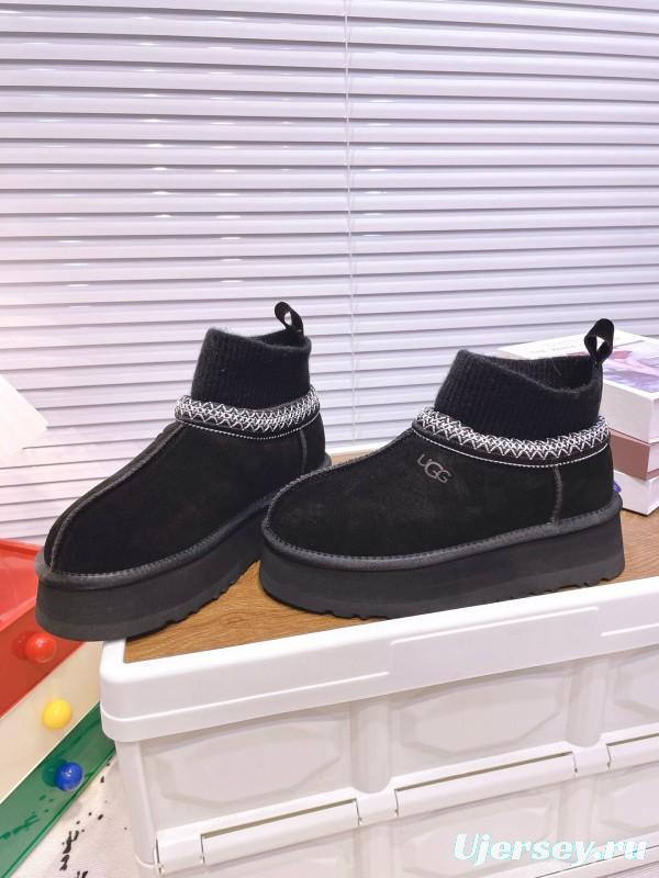 2024 Women UGG Black Suede Knit Sock Snow Boots MJ00230