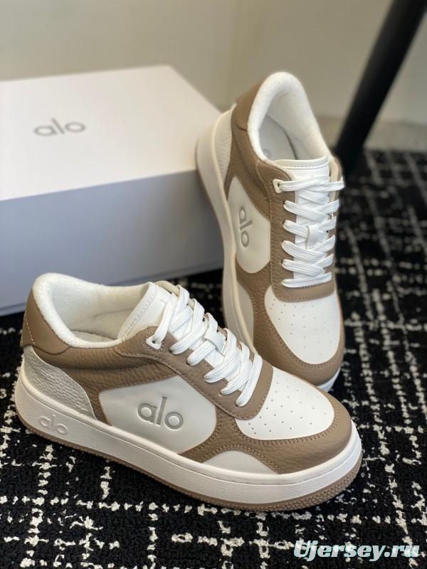 2025 Women Alo White Brown Leather Sneakers KFY00280