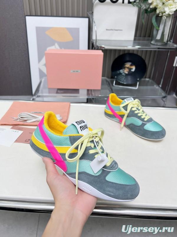 2025 Women Miu Miu Blue Grey Pink Yellow Suede Mesh Sneakers G027