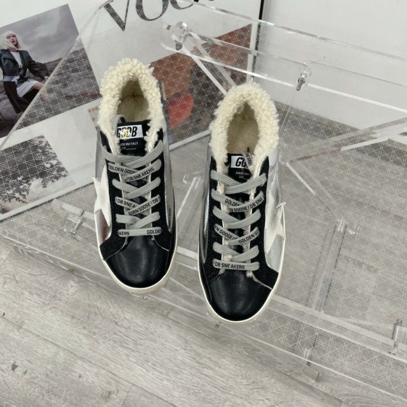2025 Women GGDB Silver Black Leather Shearling Sneakers