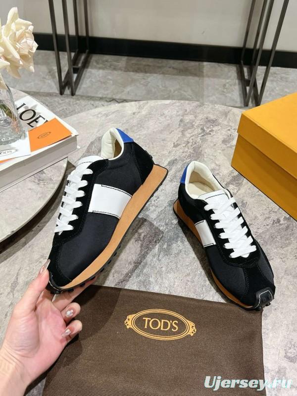 2025 Women TOD'S Black White Nylon Calfskin Sneakers