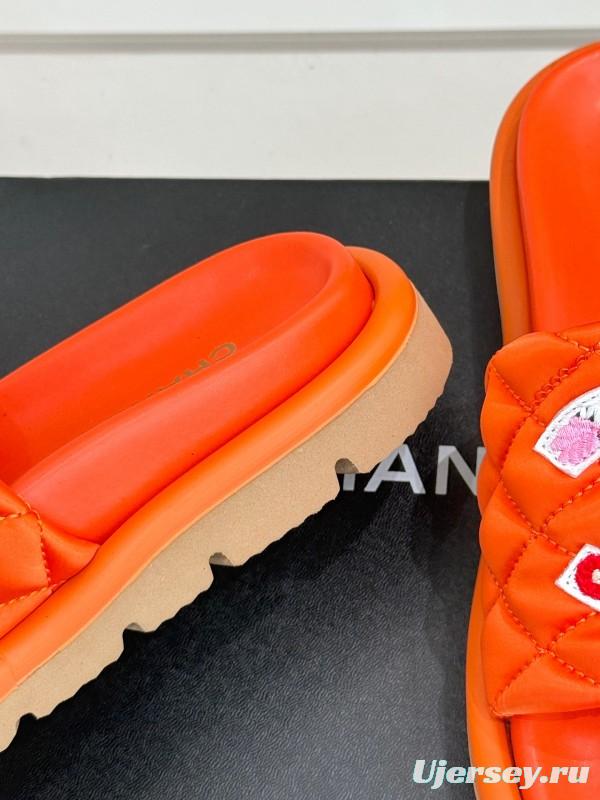 2025 Slippers Chanel Orange Leather Slippers KFY00260