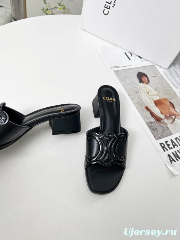 2025 Women Celine Black Leather Sandals
