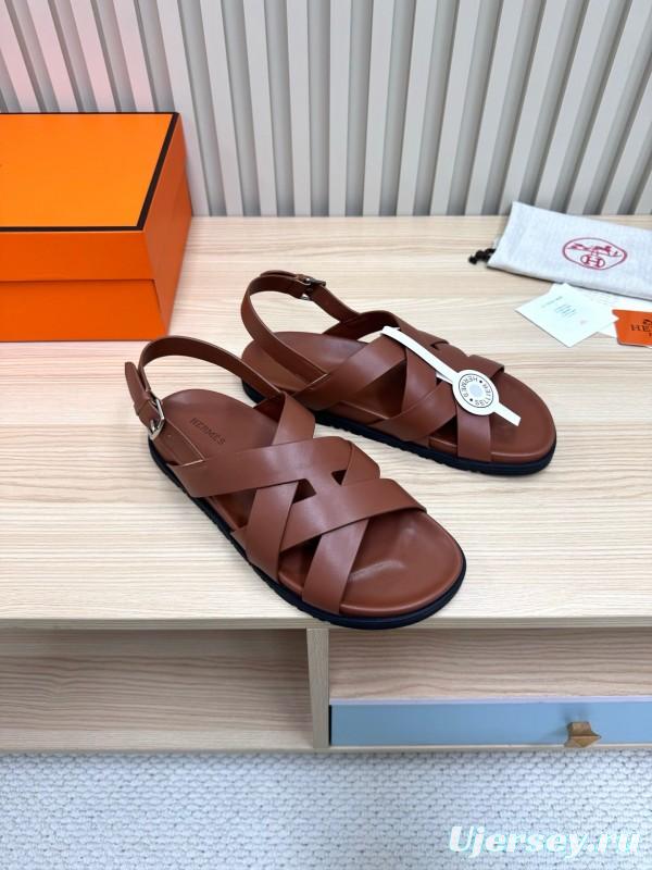 2025 Women Hermès Brown Leather Sandals LY00270