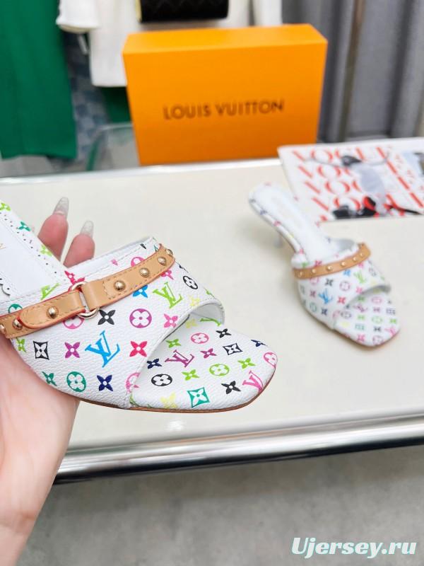 2025 Women Louis Vuitton Multicolor Leather Heeled Mule LY00260