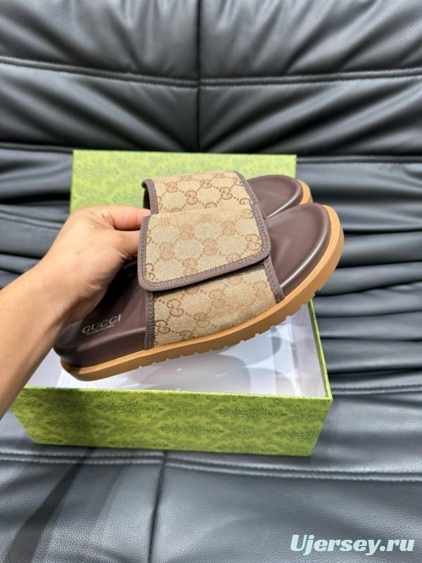 2024 Slippers Gucci Brown Canvas Leather Slippers MJ00200