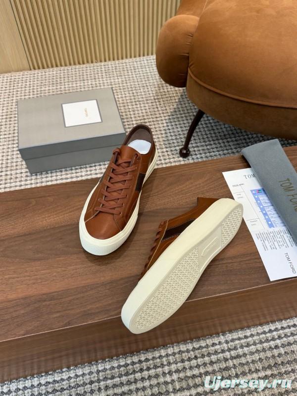 2025 Men TOM FORD Brown Black Leather Sneakers LY00360