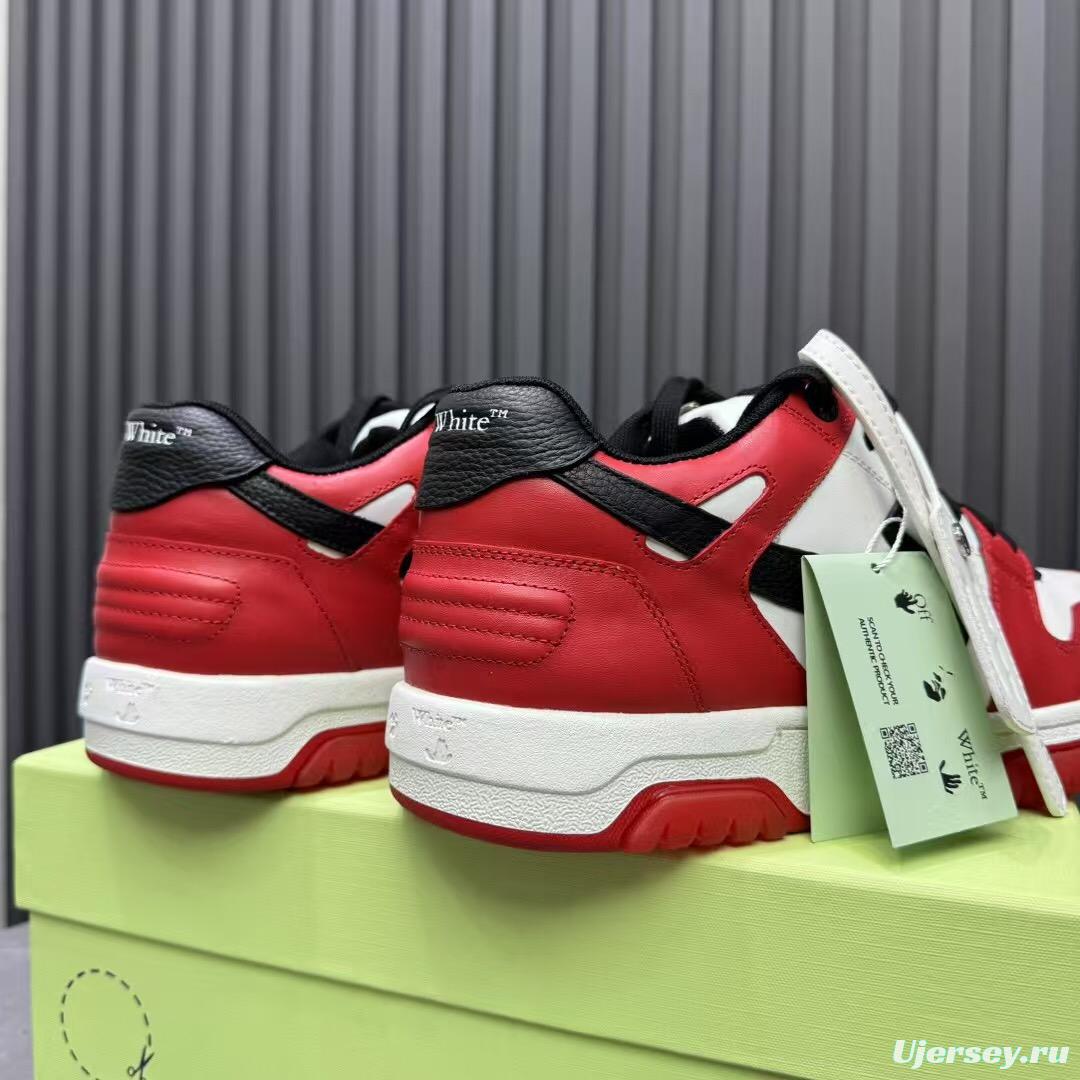 2025 Unisex Off-White Red White Black Leather Sneakers KFY00320