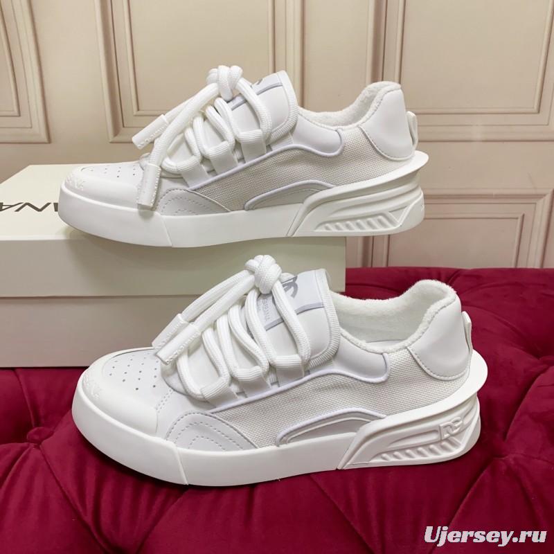 2025 Unisex Dolce & Gabbana White Leather Mesh Sneakers