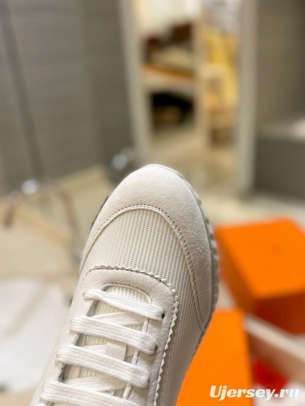2024 Unisex Hermès White Imported Silk Calfskin Rain Cloth Casual Sneakers MJ00320