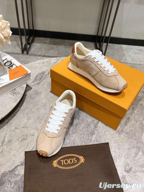2025 Women TOD'S Beige Leather Suede Sneakers KFY00350