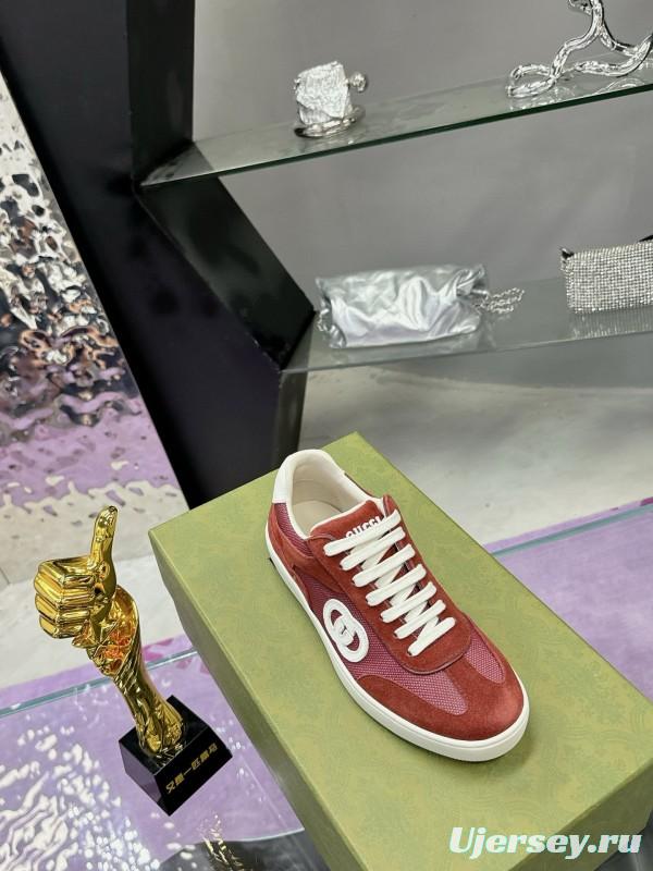 2024 Unisex Gucci Red Burgundy White Leather Suede Sneakers MJ00310