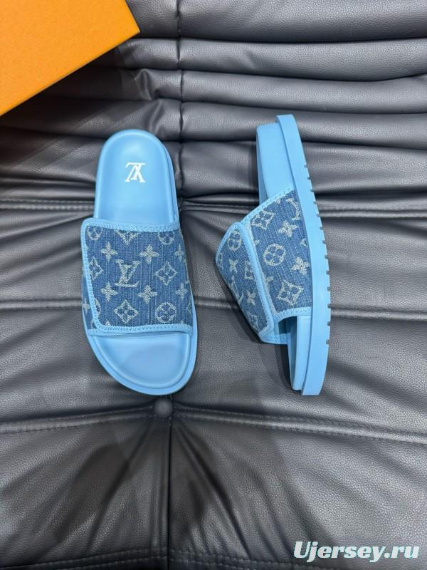 2024 Slippers Louis Vuitton Blue Denim Slippers MJ00200