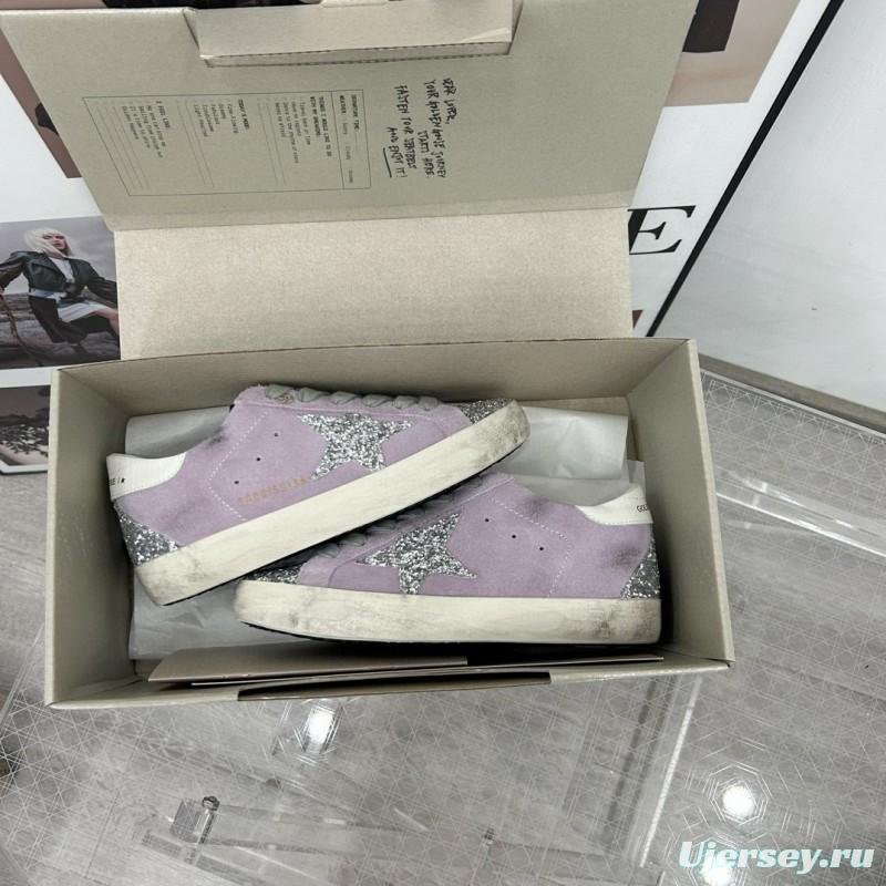 2025 Women GGDB Lilac Silver Glitter Leather Suede Sneakers