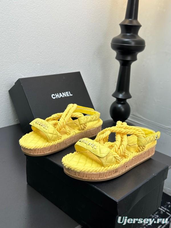 2025 Slippers Chanel Yellow Rope Cork Sole Sandals LY00260
