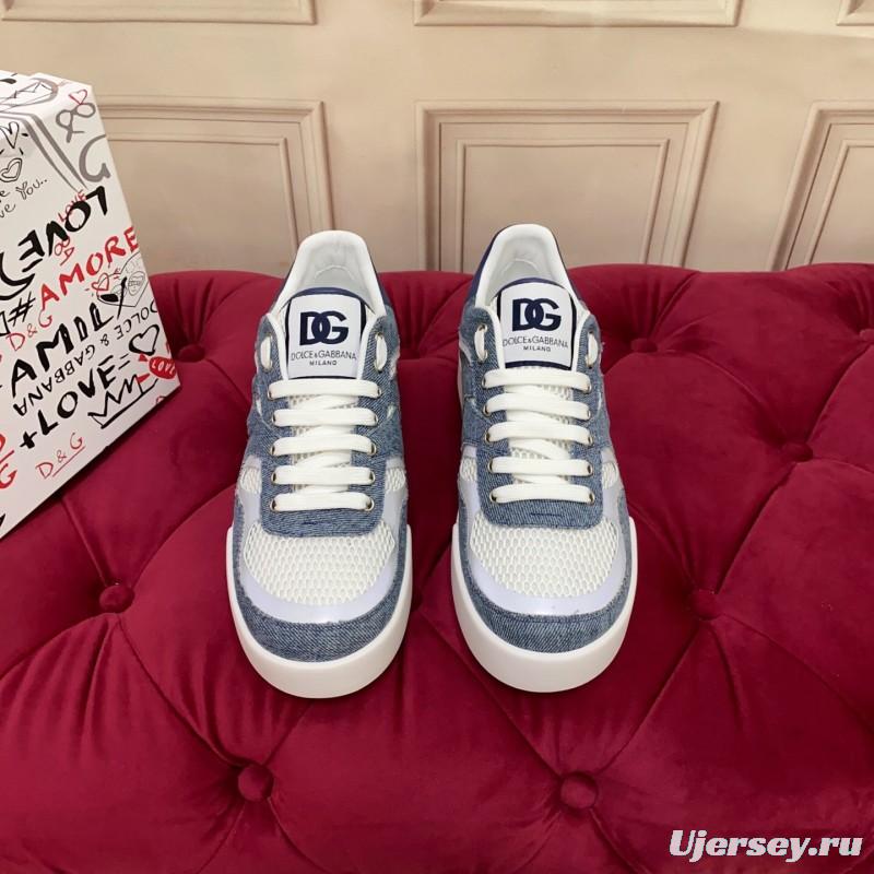 2025 Unisex Dolce & Gabbana Blue White Mesh Denim Sneakers