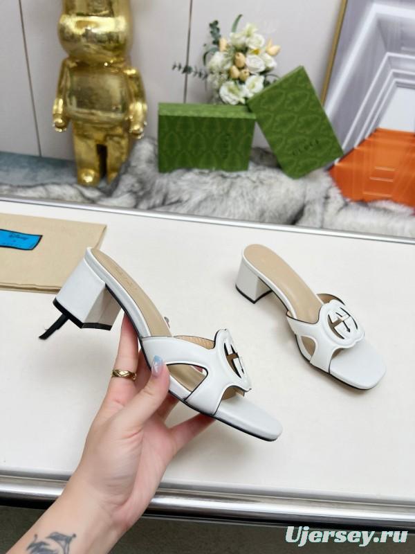 2025 Gucci White Leather Slippers MJ00190