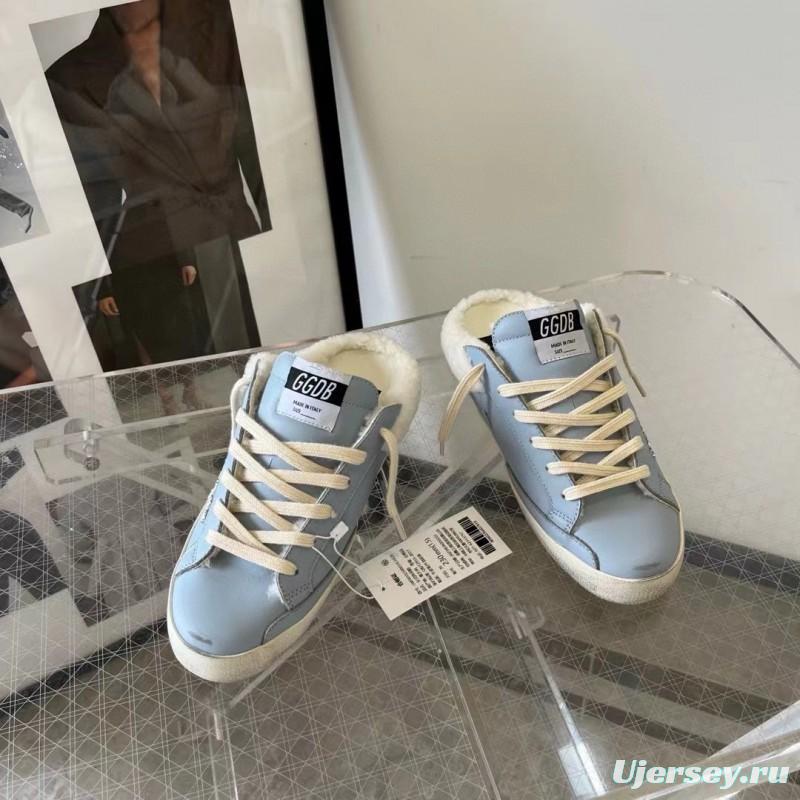 2024 GGDB Light Blue Shearling Leather Slippers MJ00280